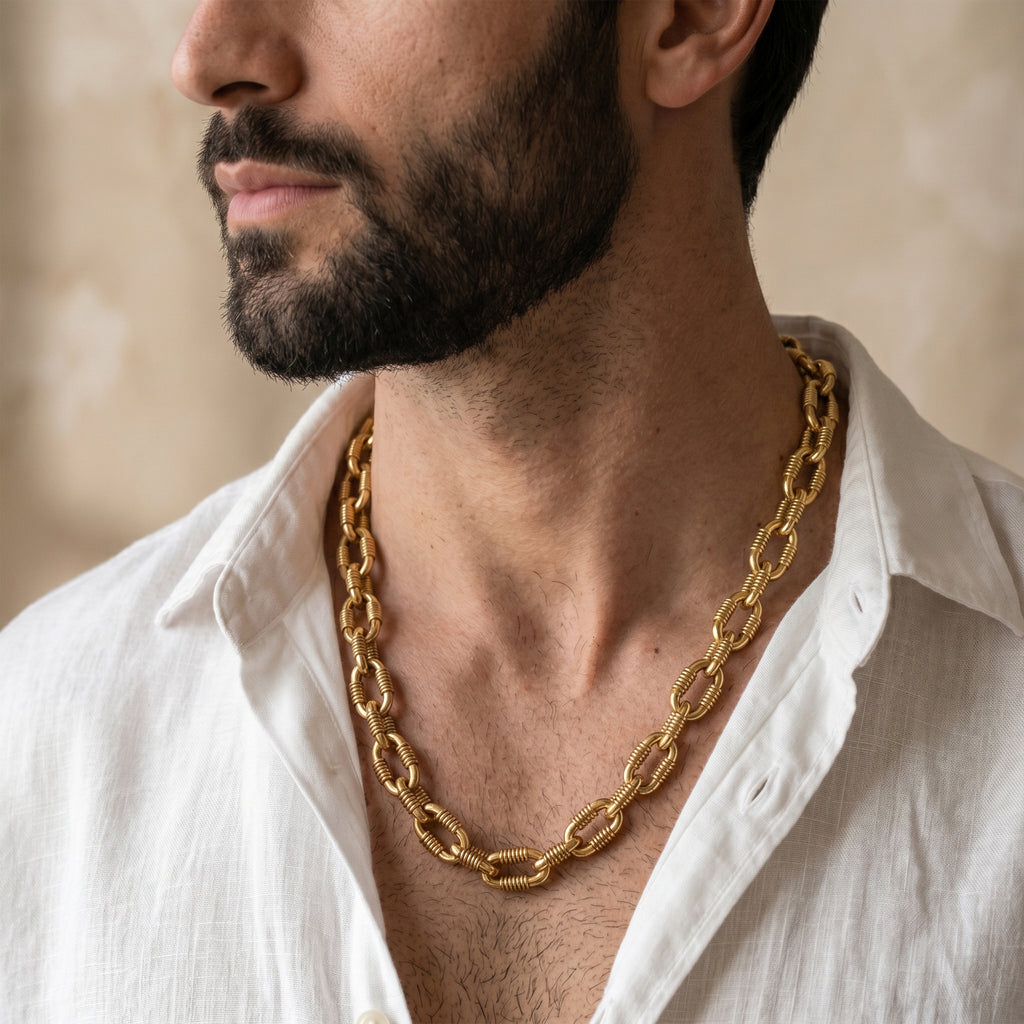 Men’s Gold Tone Textured Curb Link Chain GMC -26