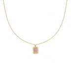 Pink Rectangle Halo Pendant Necklace GWN -152