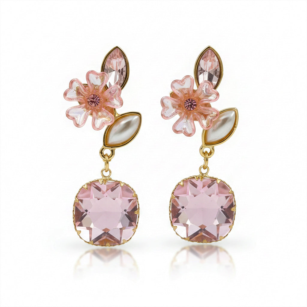 Blush Floral Crystal Earrings GWE -235