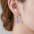 Silver Pink Heart Bow Hoop Earrings GWE -90