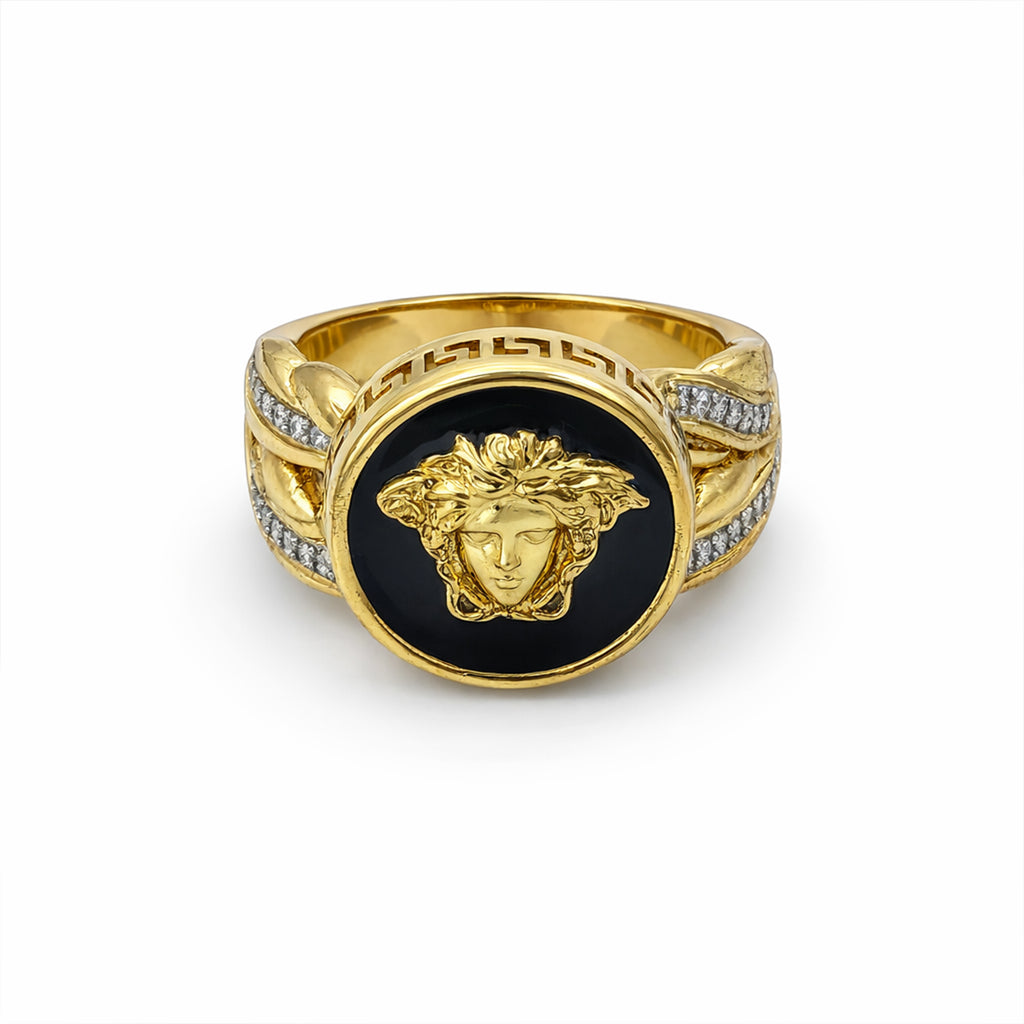 Men’s Gold Medusa Black Statement Ring GMR -14