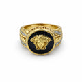 Men’s Gold Medusa Black Statement Ring GMR -14