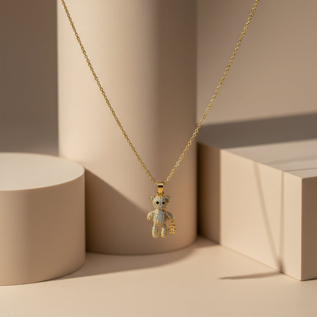 Crystal Teddy Bear Pendant Necklace GWN -86