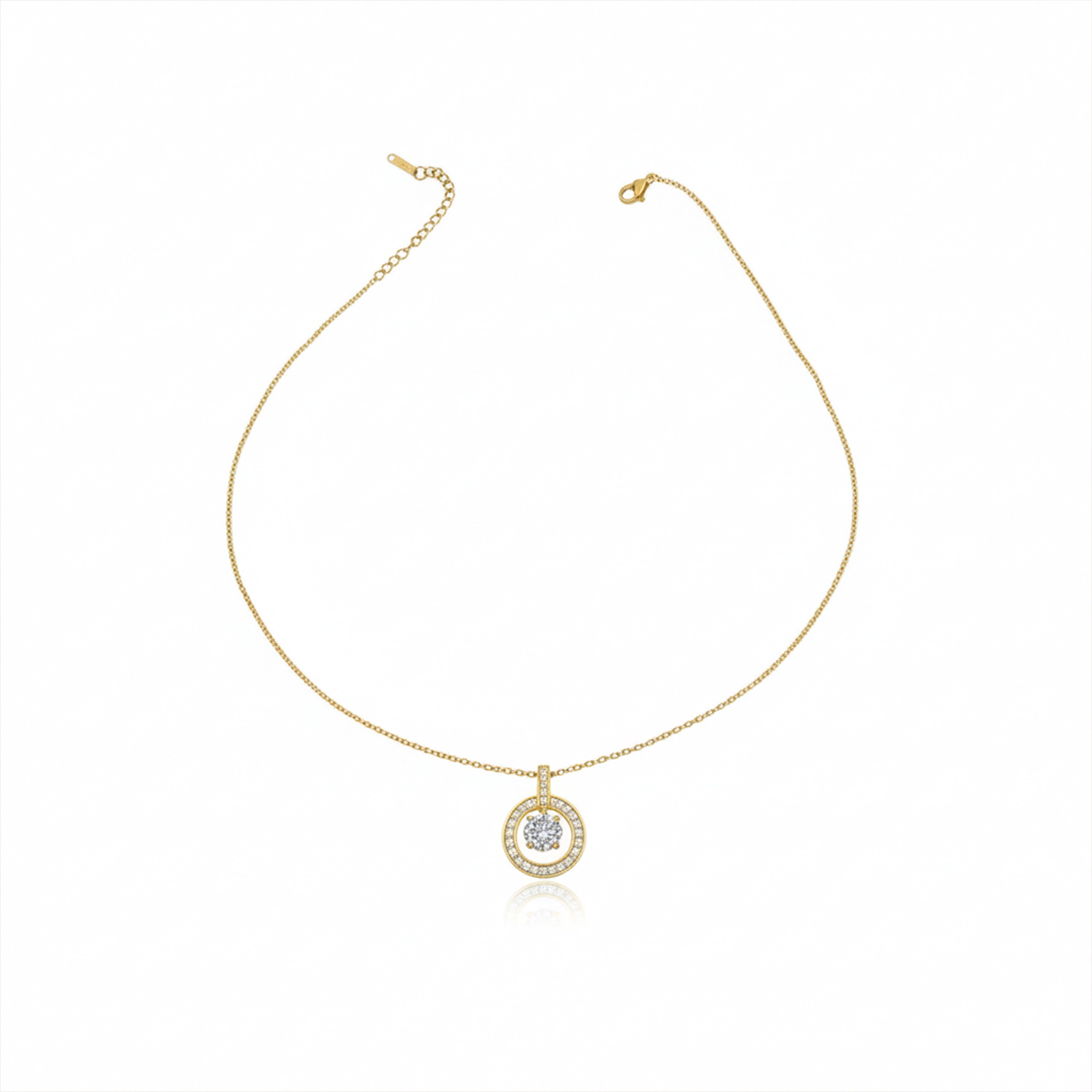 Classic Round Halo CZ Gold Necklace GWN -139