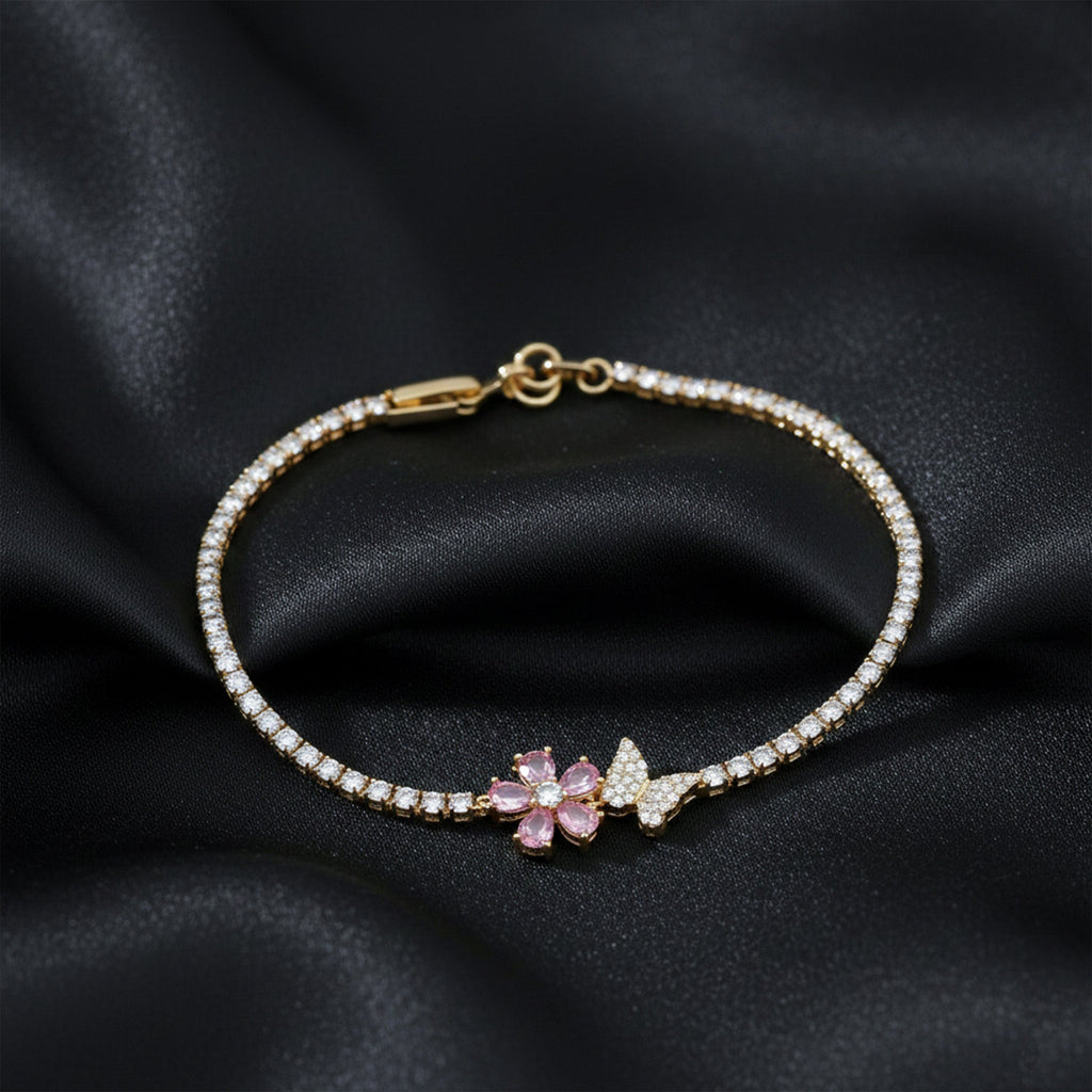 Pink Blossom Butterfly Tennis Bracelet GWB -93