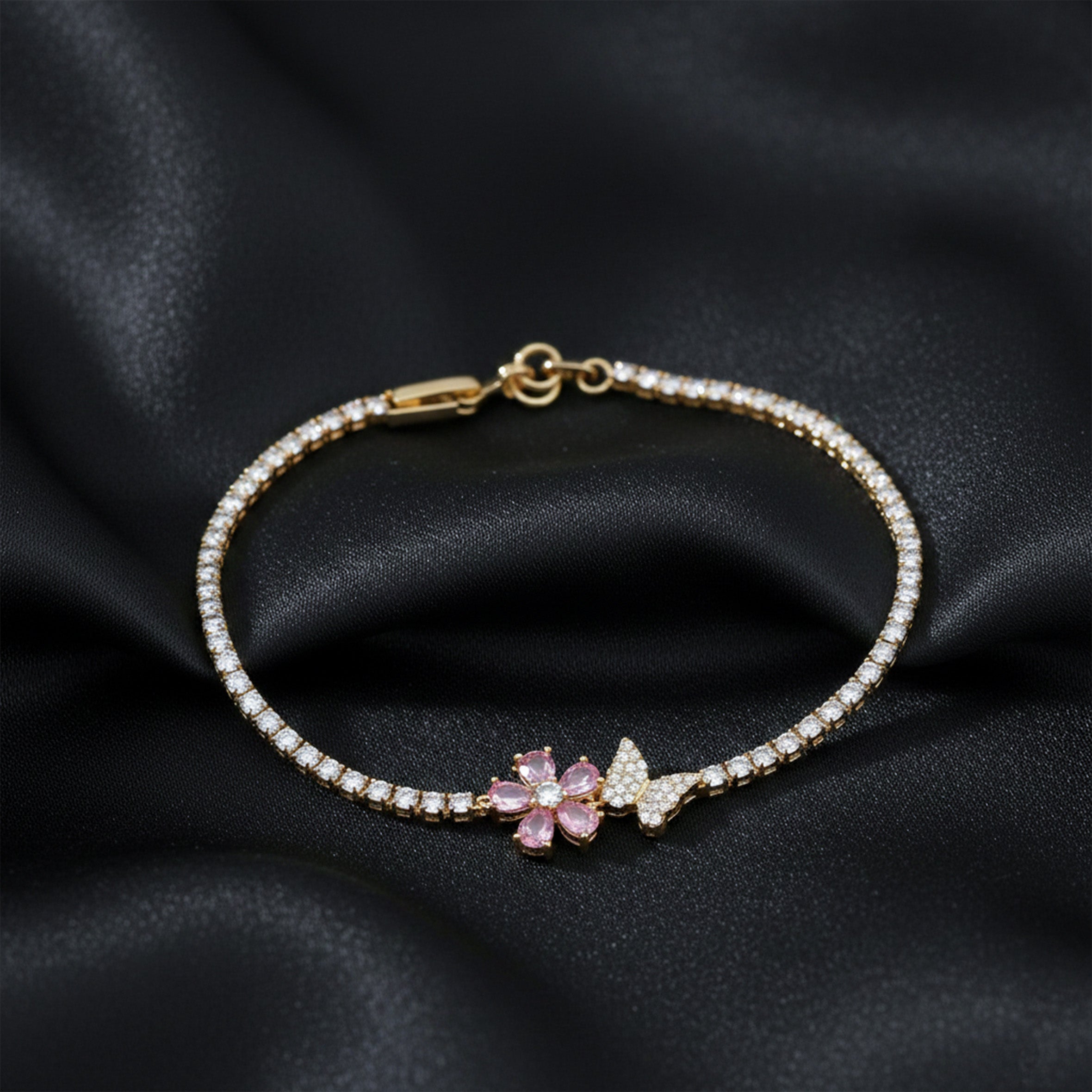 Pink Blossom Butterfly Tennis Bracelet GWB -93