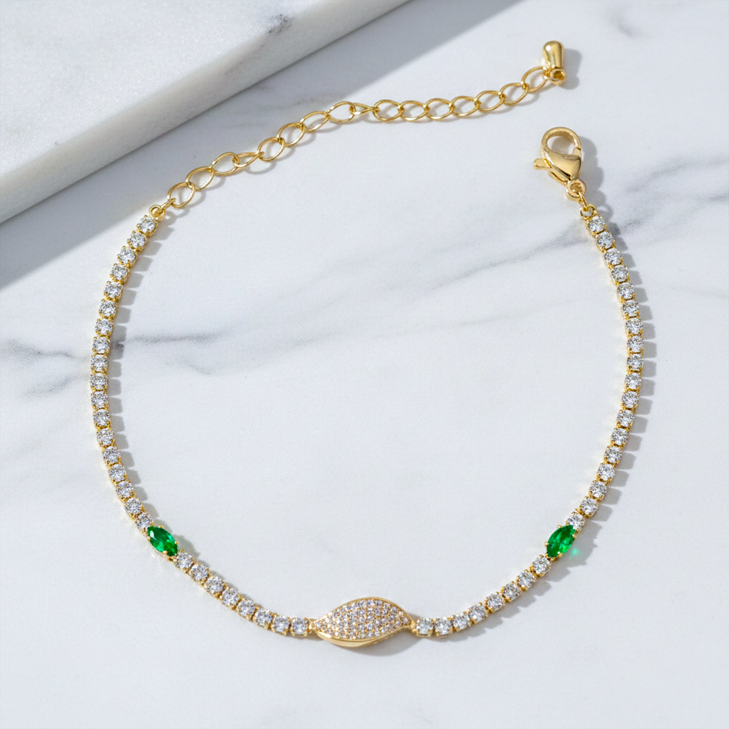 Gold Emerald Accent Tennis Bracelet GWB -106