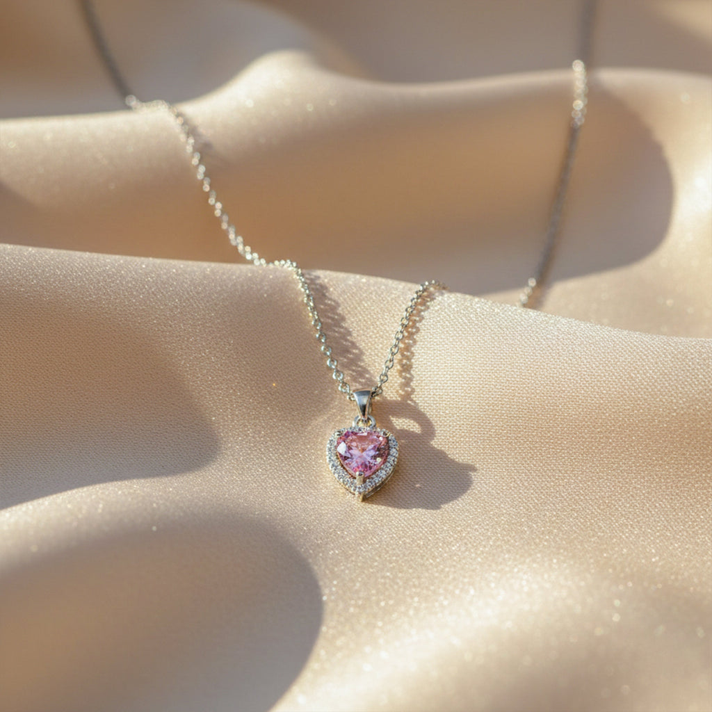 Pink Heart Halo Pendant Necklace GWN -93