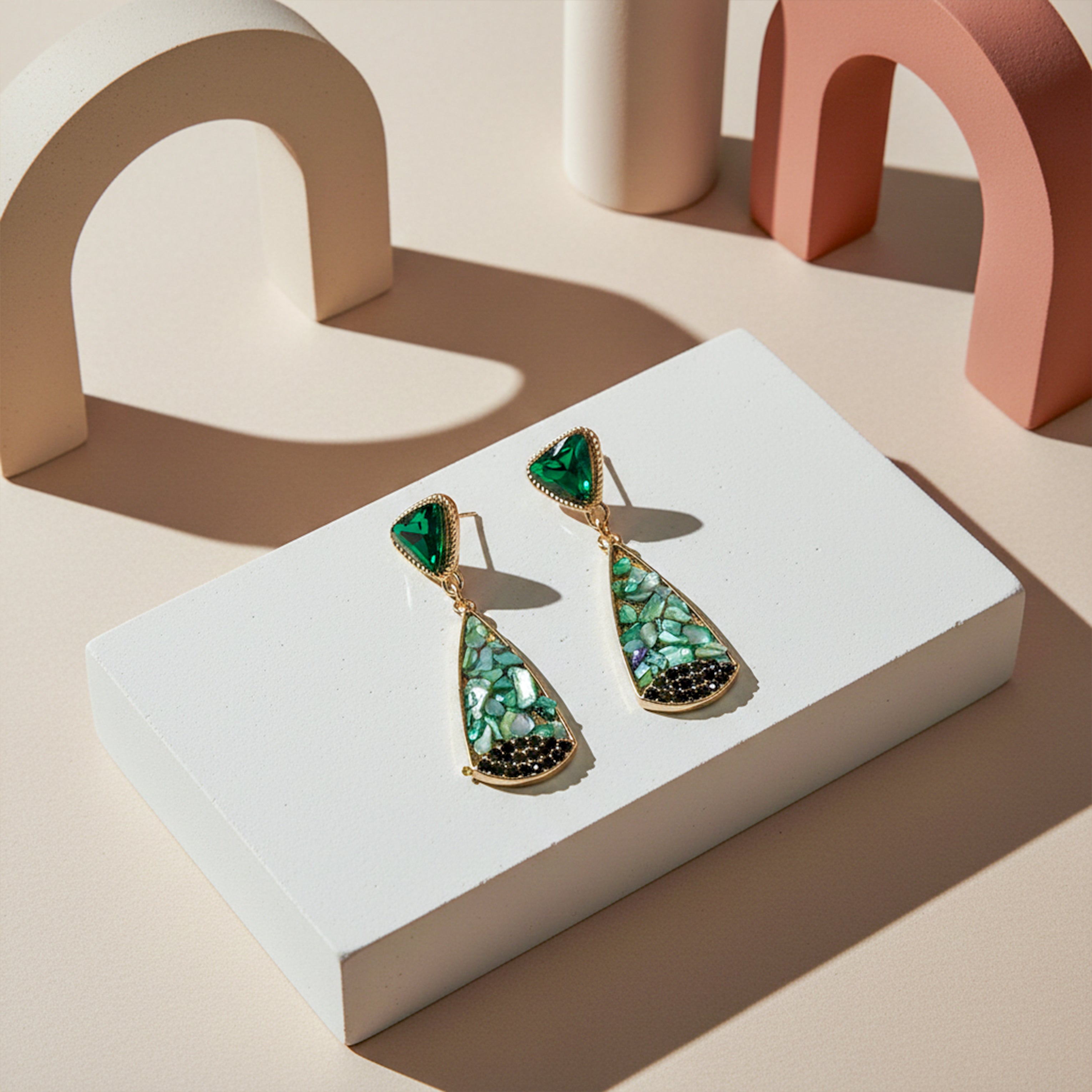 Emerald Mosaic Drop Earrings GWE -242