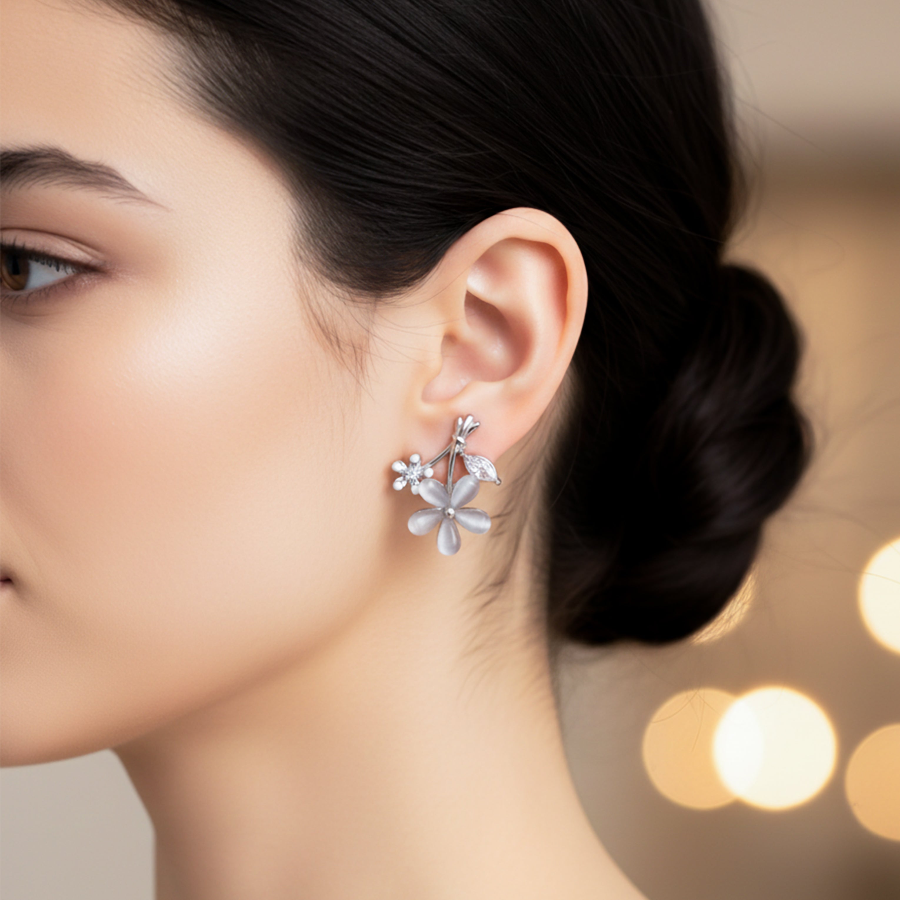 Silver Blossom Floral Stud Earrings GWE -111