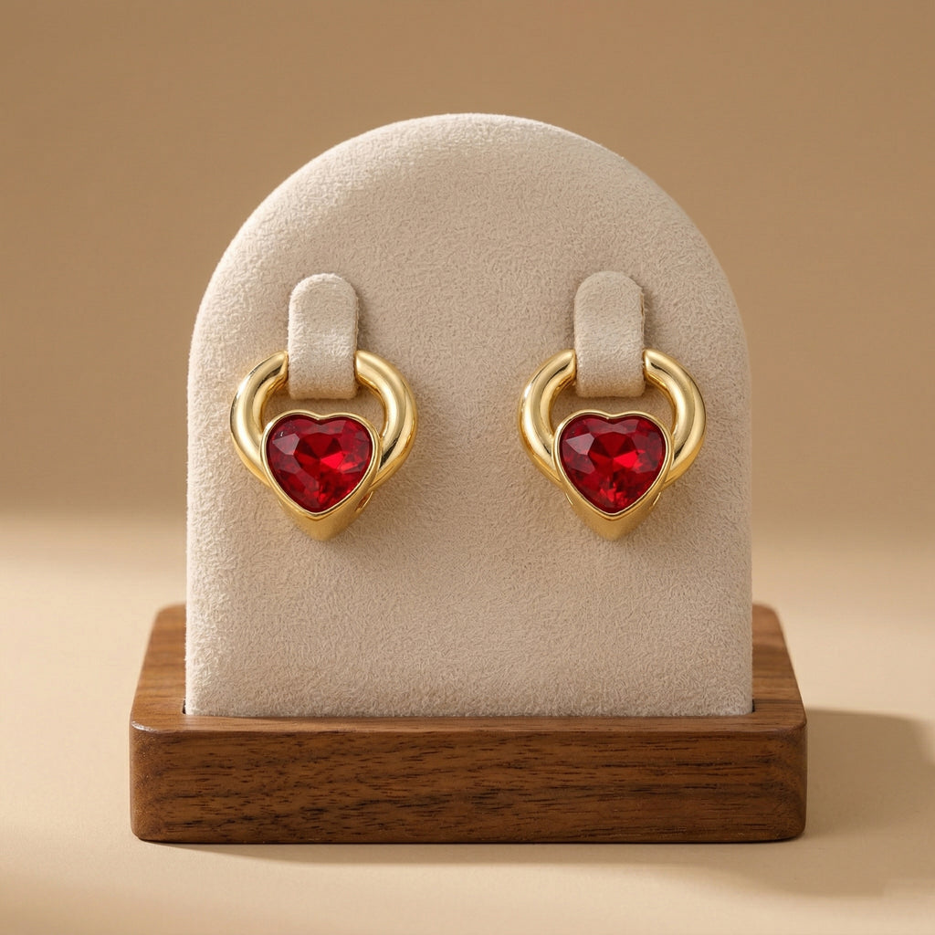 Ruby Heart Hoop Earrings GWE -69