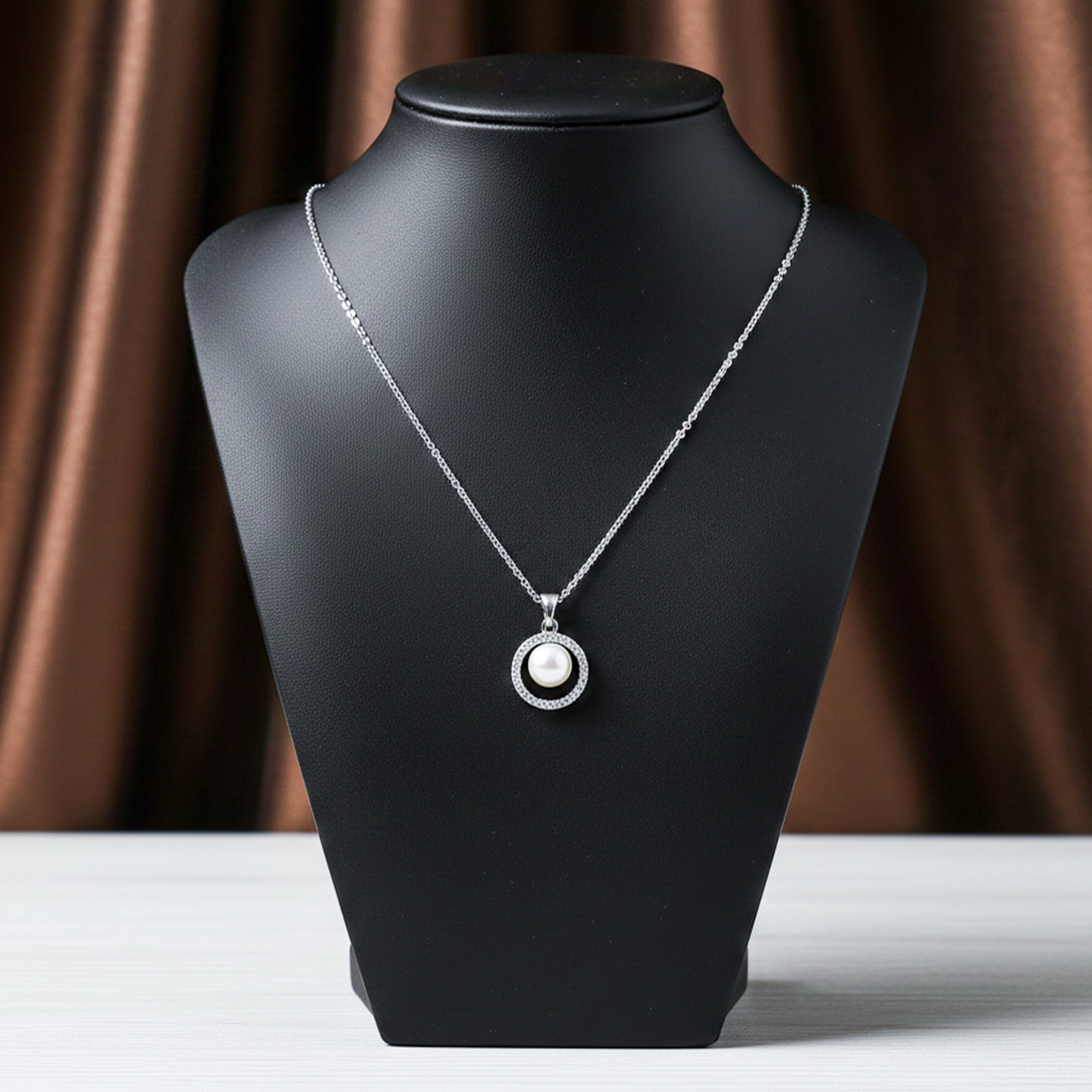 Silver Pearl Halo Grace Necklace GWN -58