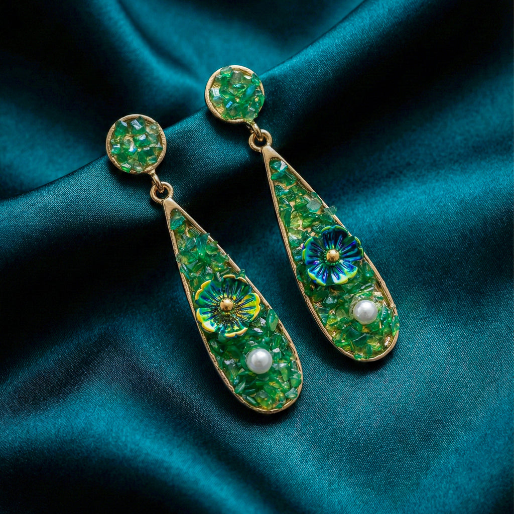 Green Stone Floral Earrings GWE -247