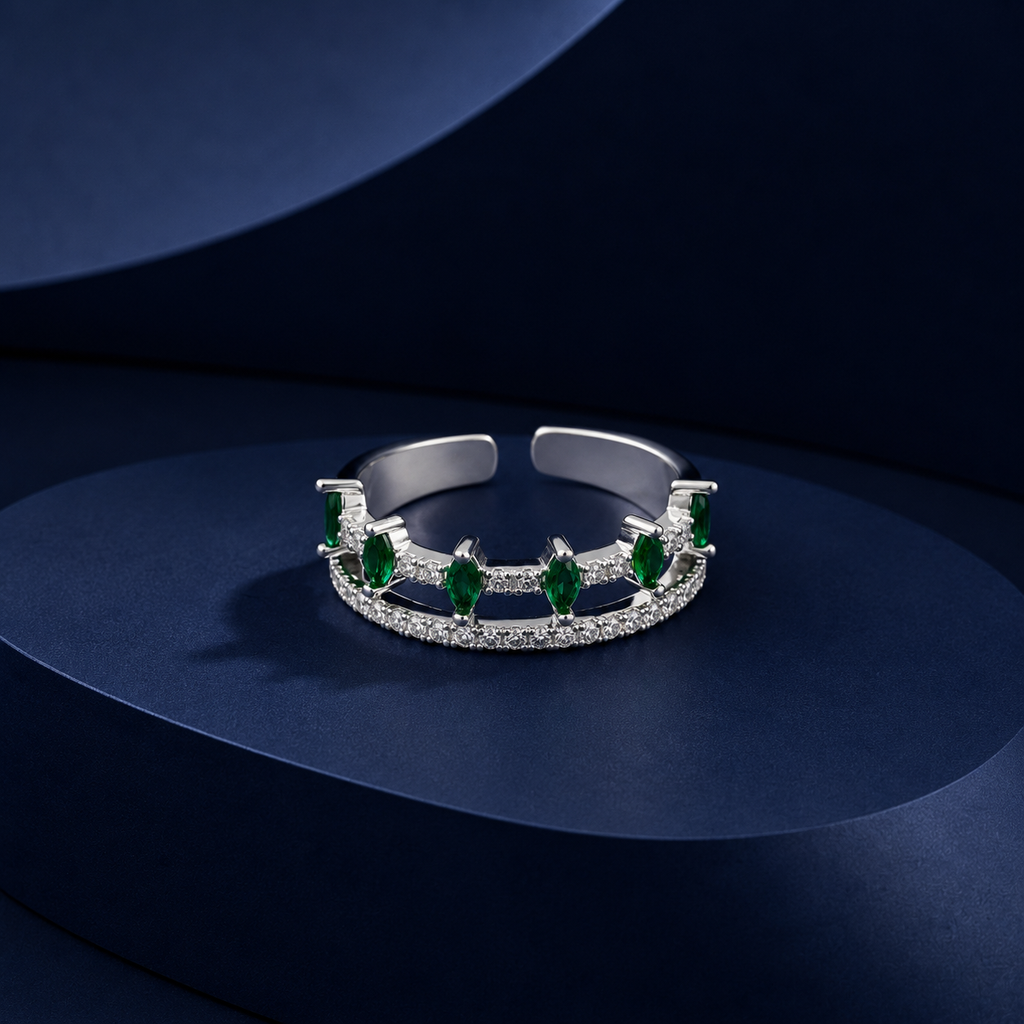 Emerald Double Row Crystal Ring GWR -73