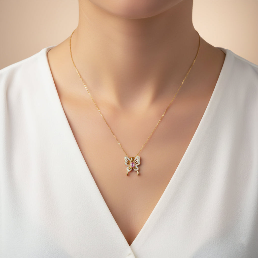 Pink Butterfly Pendant Necklace GWN -87