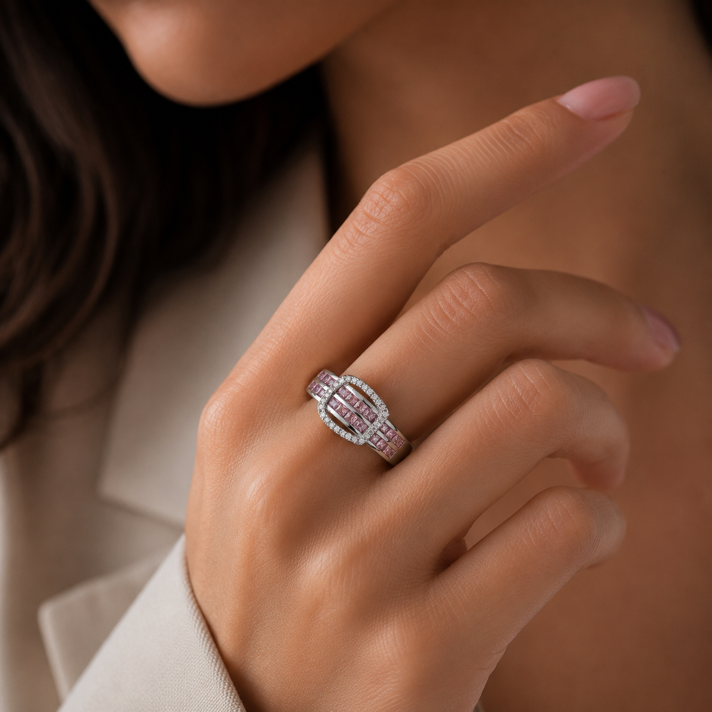Pink Crystal Buckle Ring GWR -52