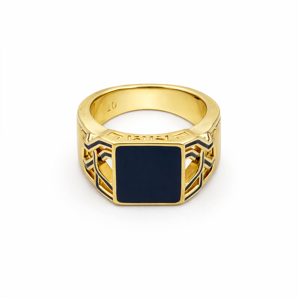 Men’s Gold-Tone Black Enamel Ring GMR -21