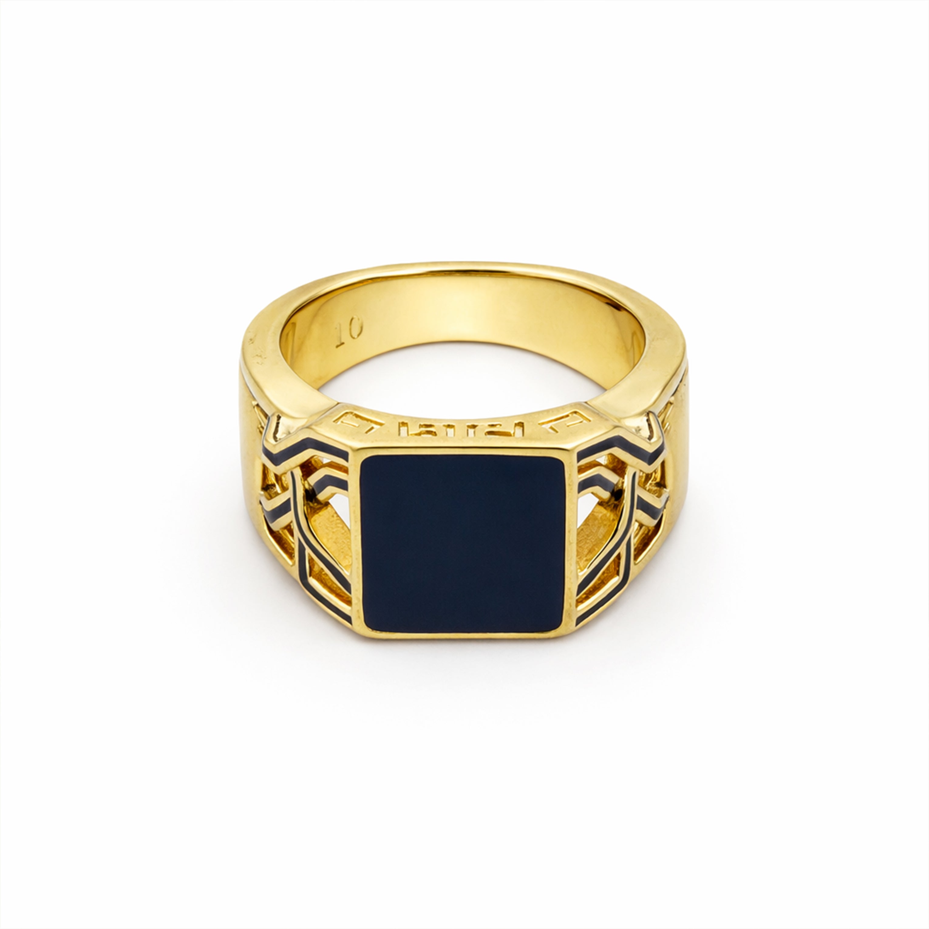 Men’s Gold-Tone Black Enamel Ring GMR -21