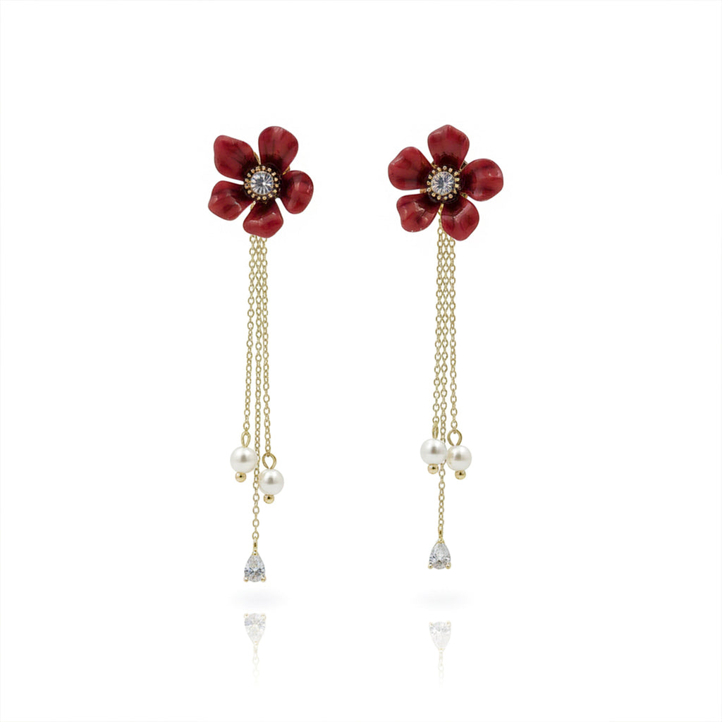 Ruby Blossom Pearl Tassel Earrings GWE -119