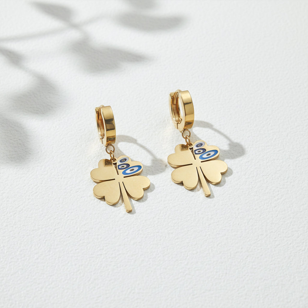 Golden Evil Eye Clover Earrings GWE -82
