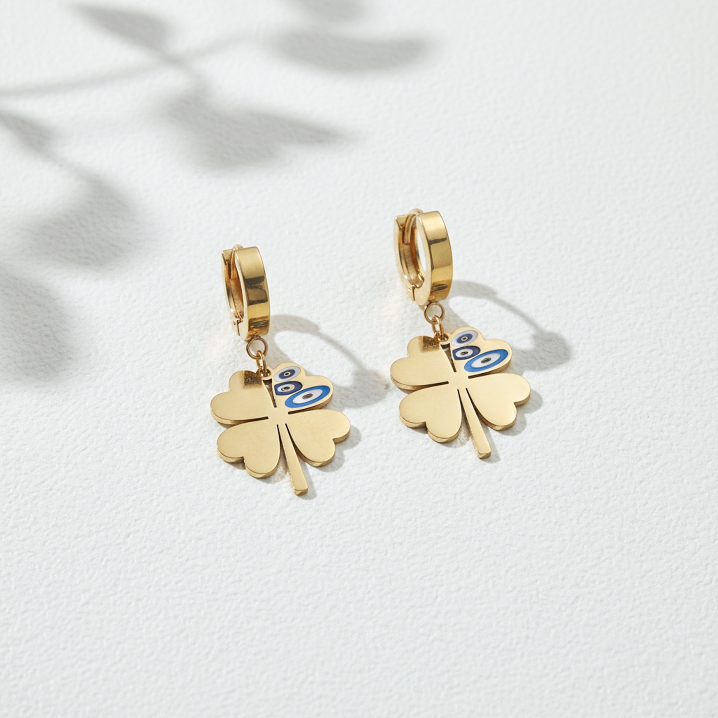 Golden Evil Eye Clover Earrings GWE -82