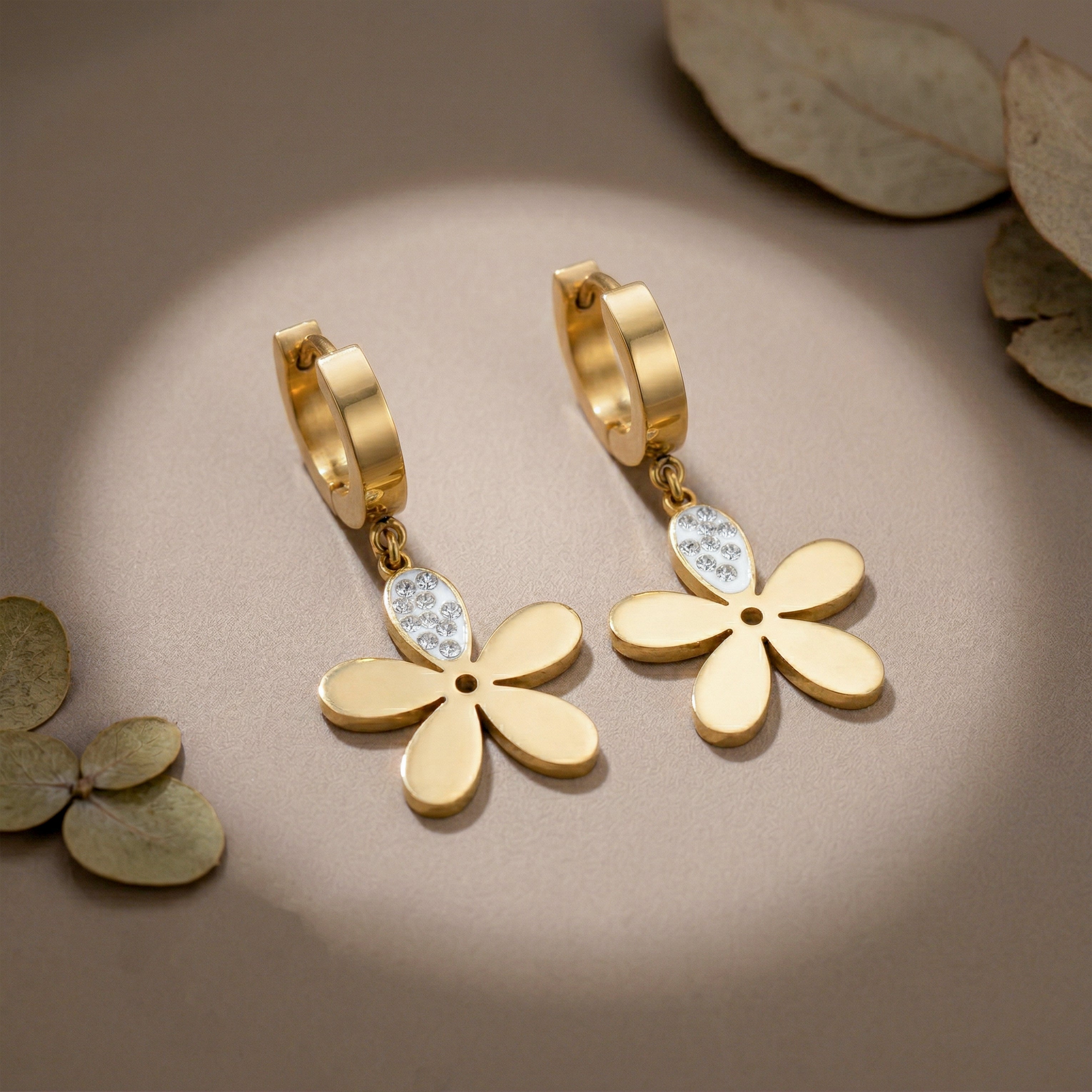 Golden Floral Drop Earrings GWE -79