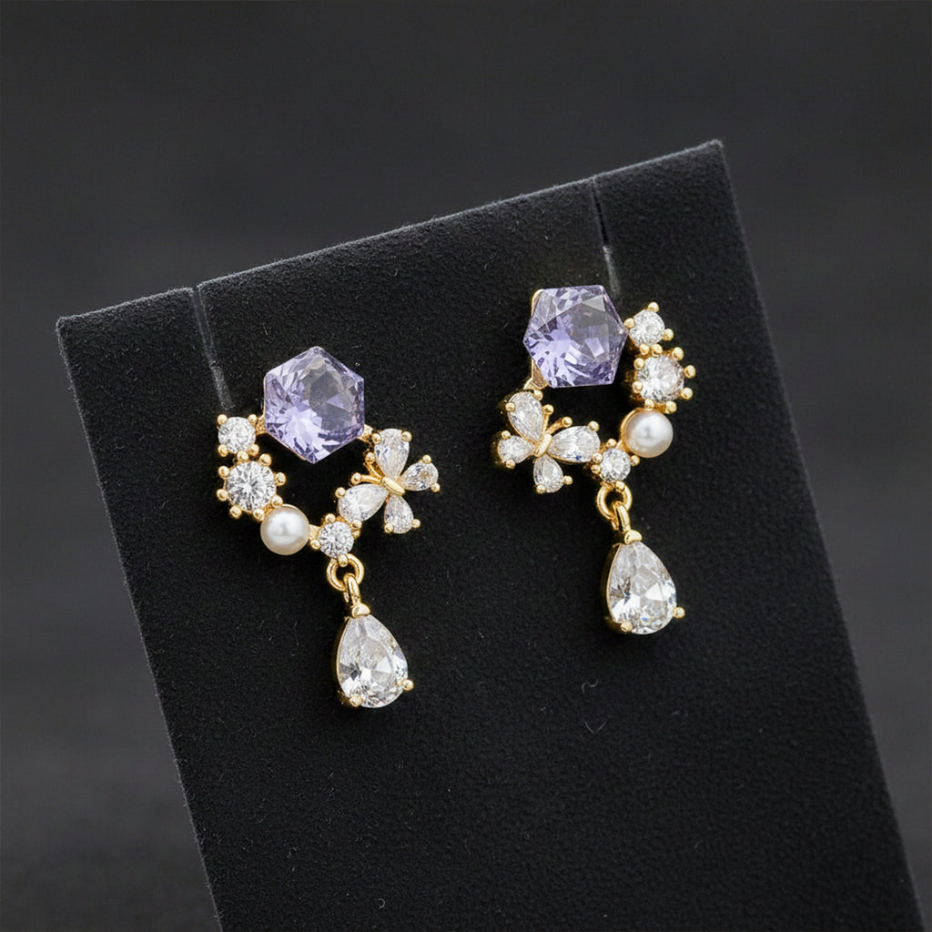 Multi-Stone Floral Gold Drop Earrings GWE -168