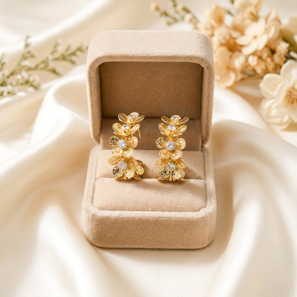 Golden Floral Cluster Earrings GWE -129