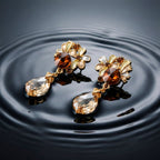 Brown Crystal Floral Drop Earrings GWE -195