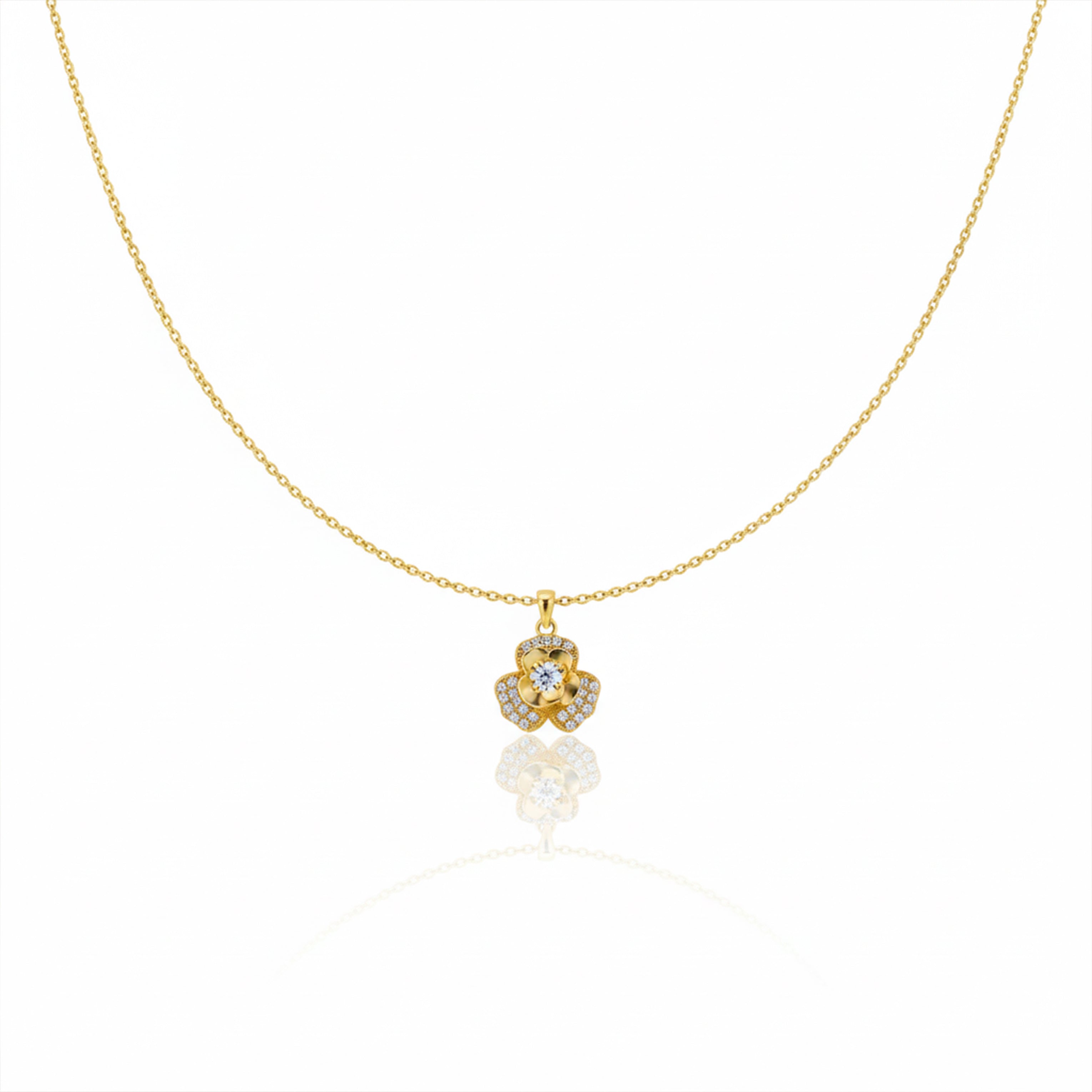Floral CZ Pendant Necklace GWN -108