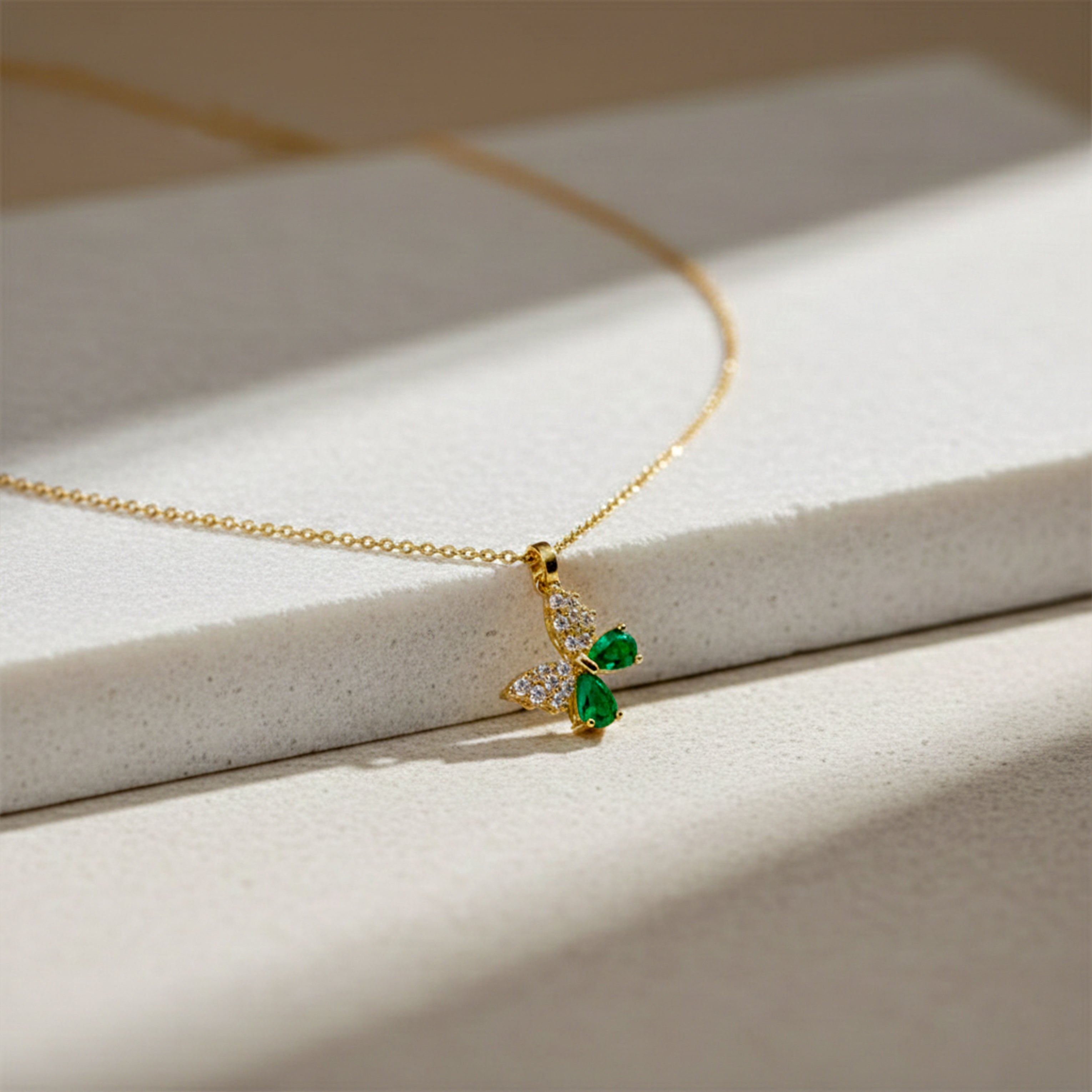 Dainty Emerald Green Butterfly Women Necklace GWN -112