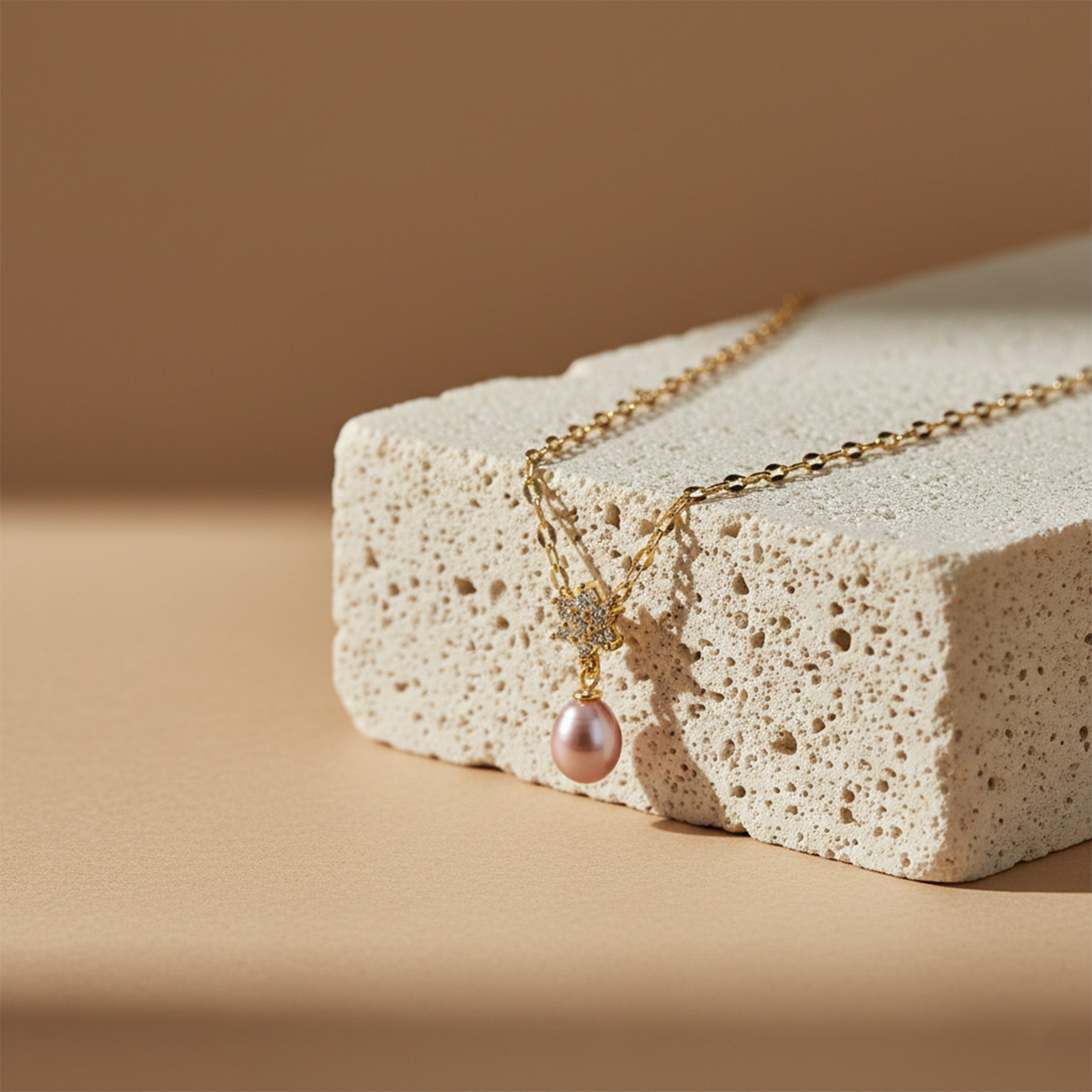 Golden Pearl Drop Charm Necklace GWN -44