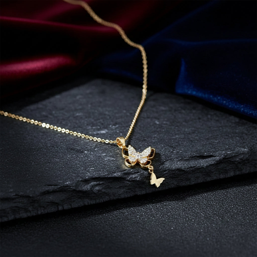 Sparkling Crystal Butterfly Charm Women Necklace GWN -142