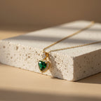 Emerald Heart Drop Pendant Necklace GWN -163