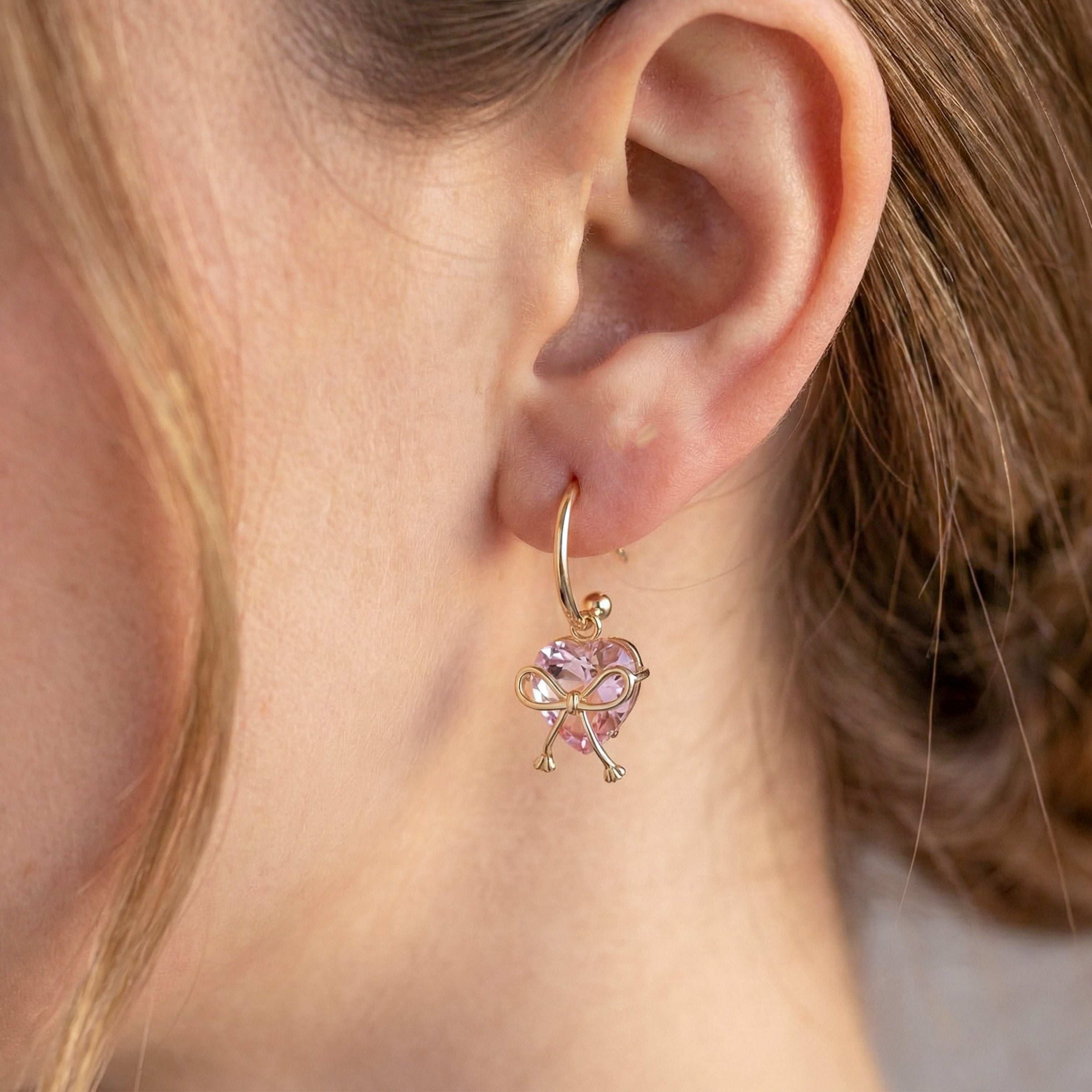 Heart Bow Hoop Earrings GWE -89