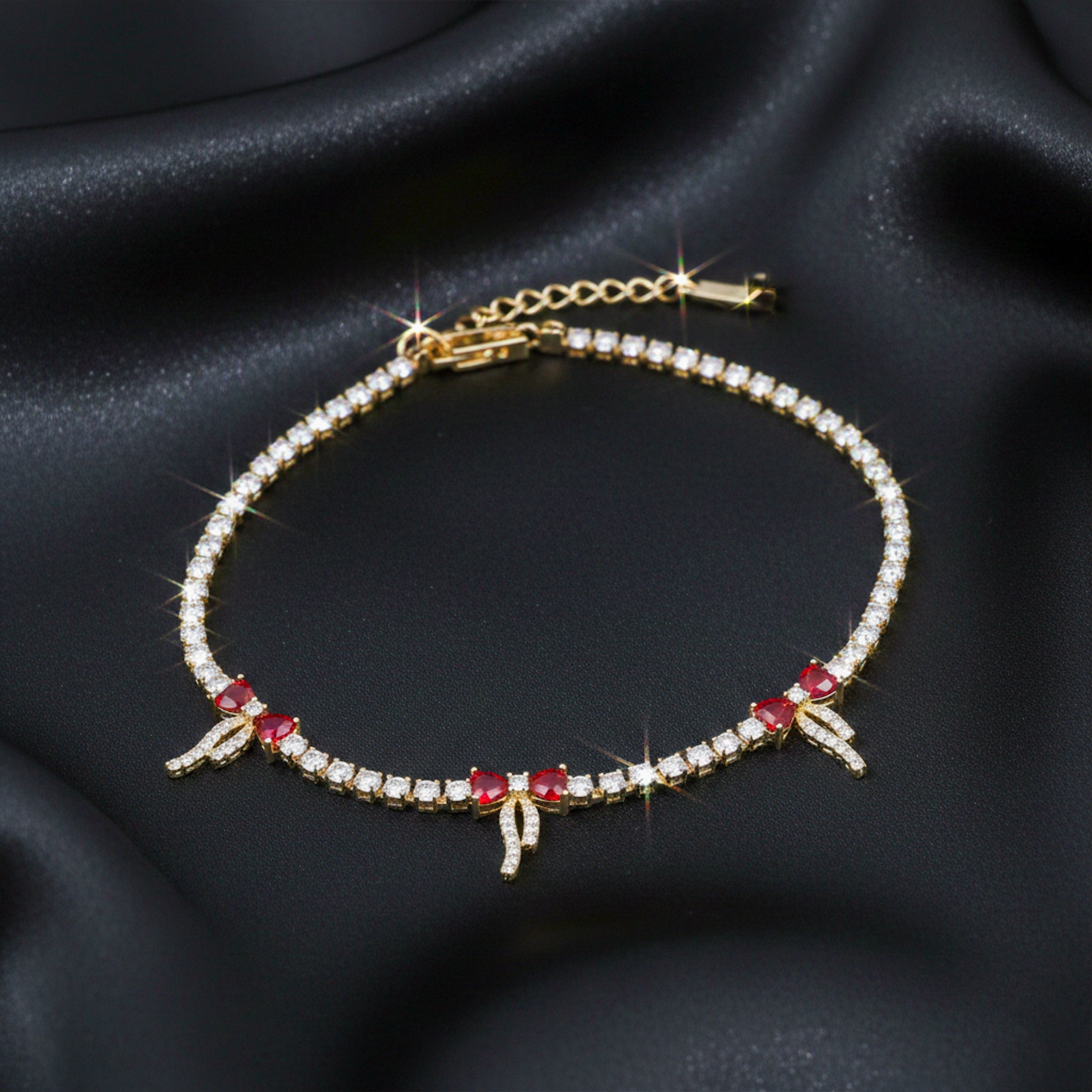 Ruby Bow Tennis Bracelet GWB -100