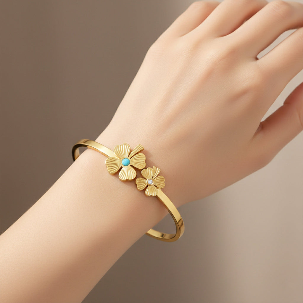 Golden Dual Floral Charm Bracelet GWK -24