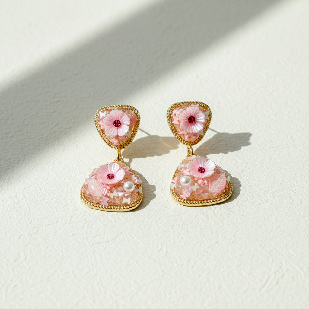Pink Floral Stone Earrings GWE -248