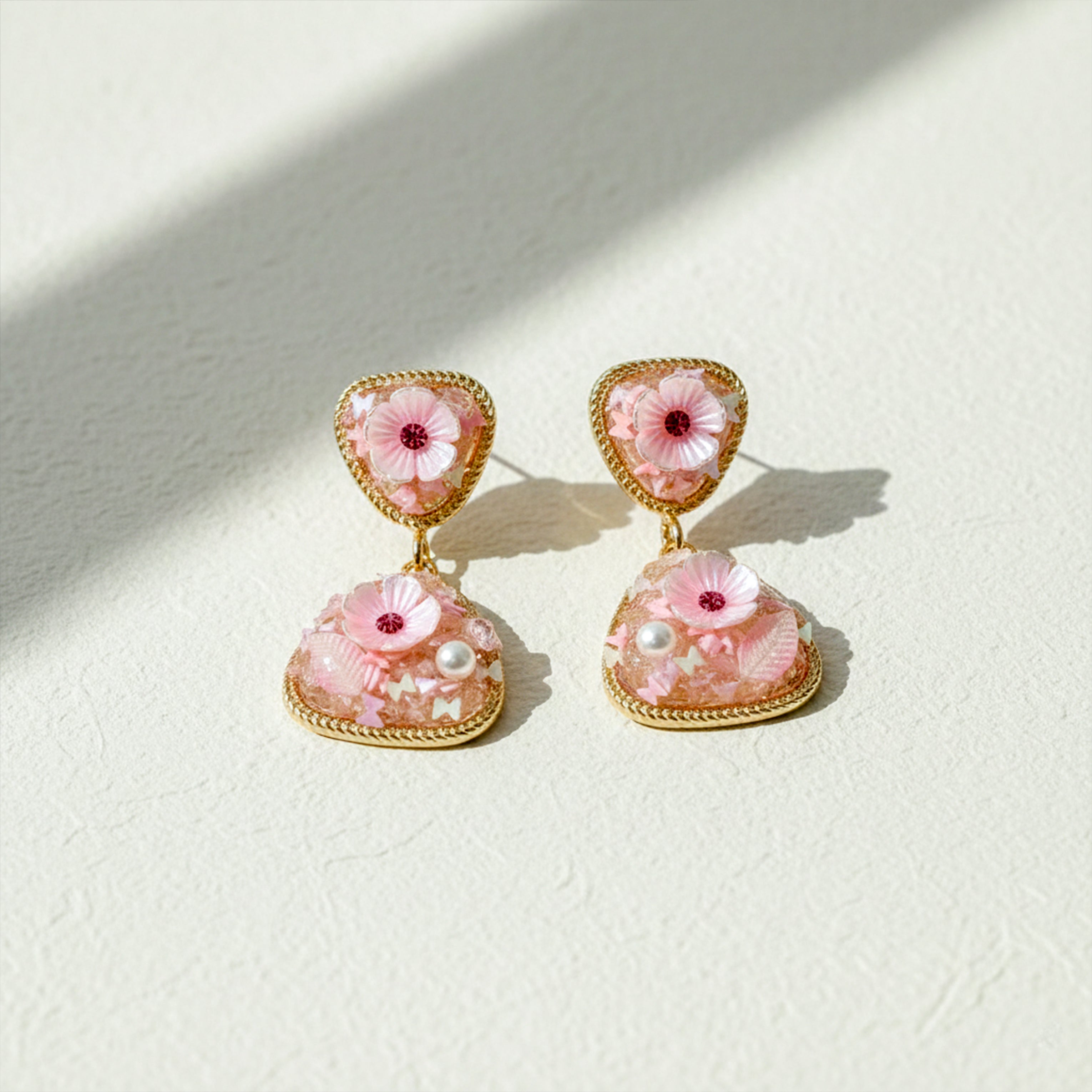 Pink Floral Stone Earrings GWE -248
