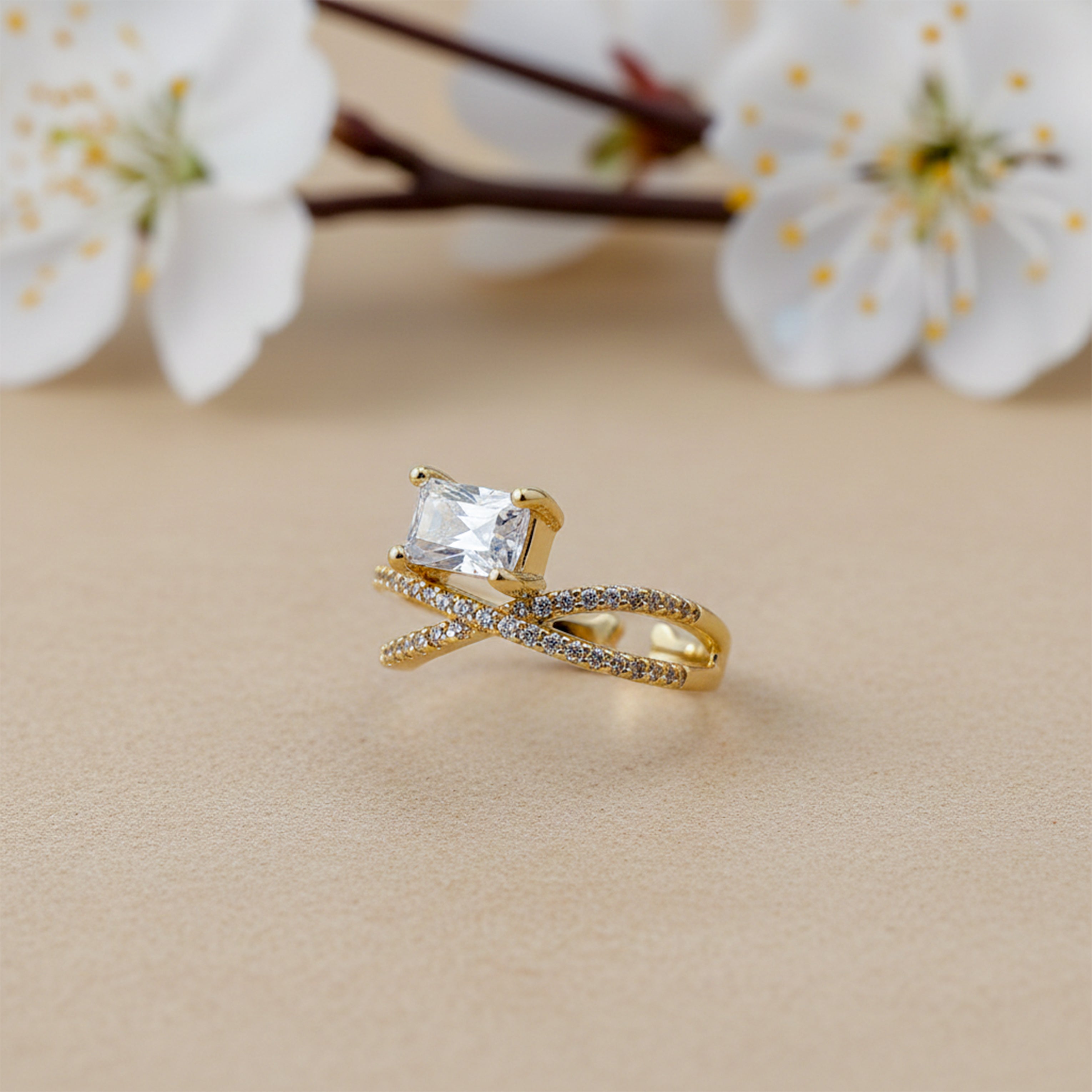 Golden Emerald Cut Twist Ring GWR -29
