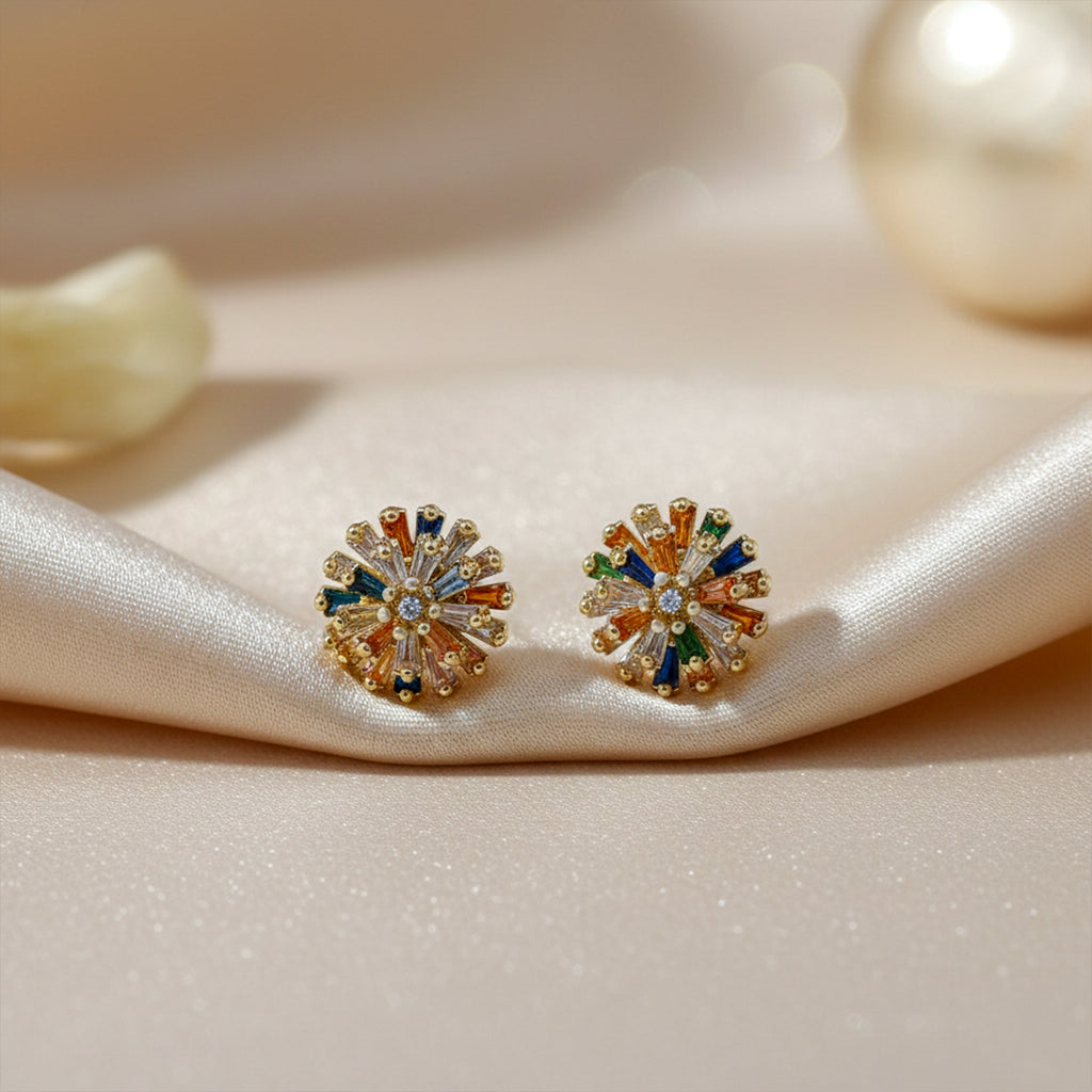 Multicolor Crystal Floral Stud Earrings GWE -149