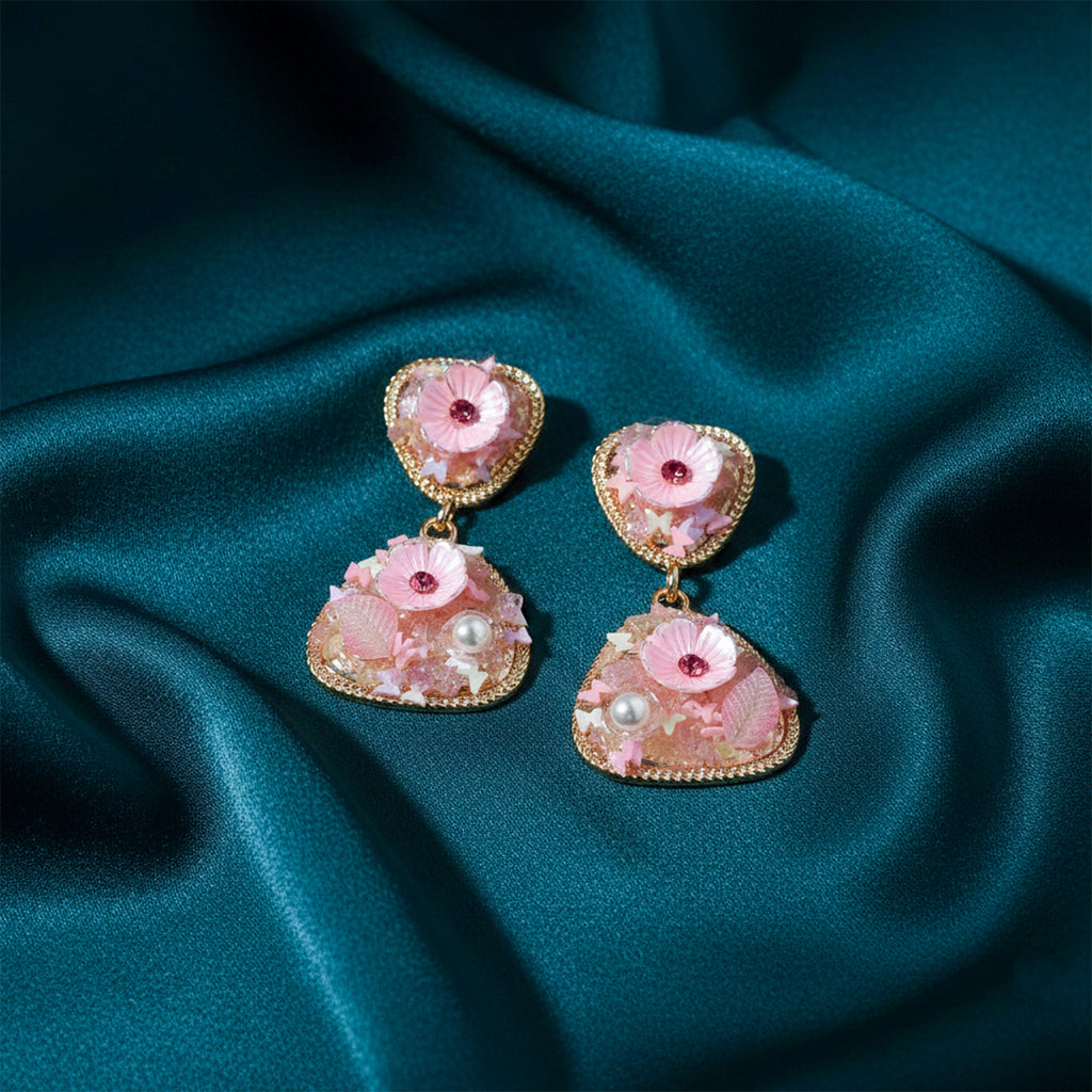 Pink Floral Stone Earrings GWE -248