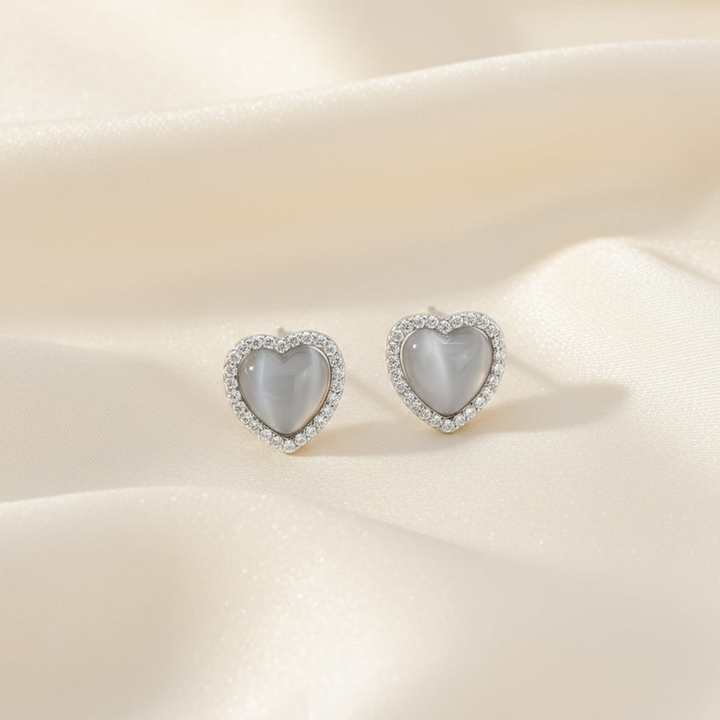 Grey Heart Halo Stud Earrings GWE -93