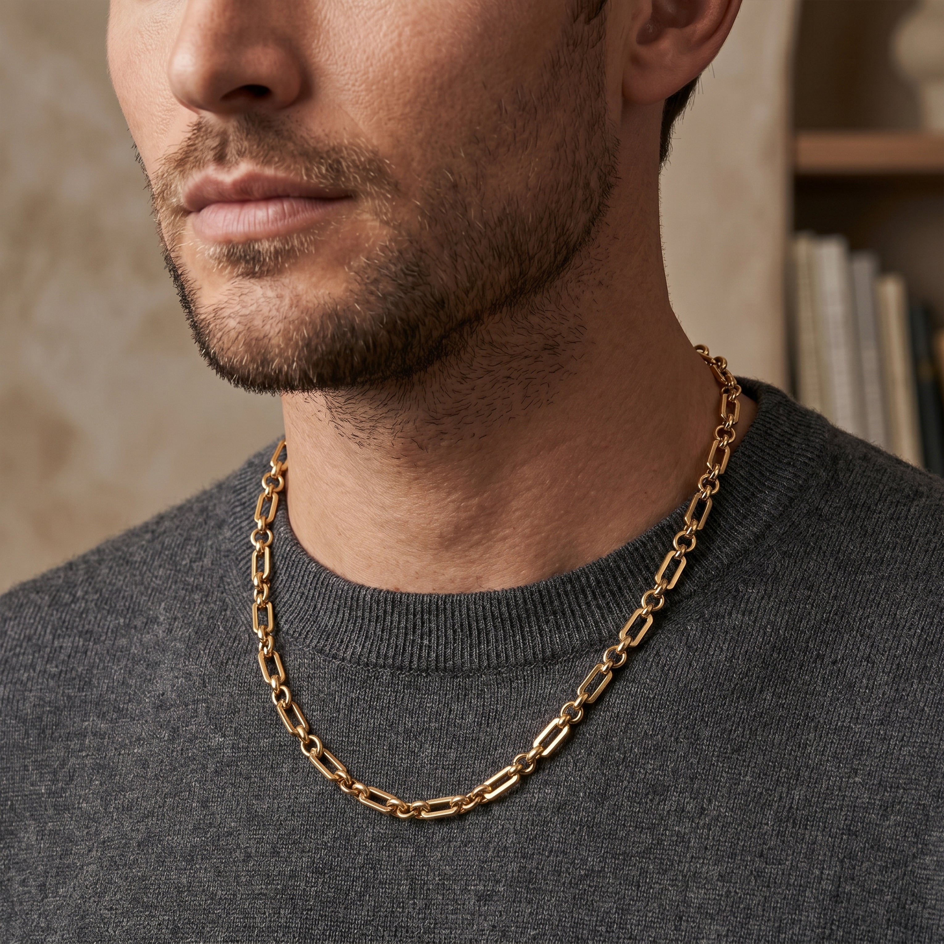 Men’s Gold Tone Rectangular Link Chain
