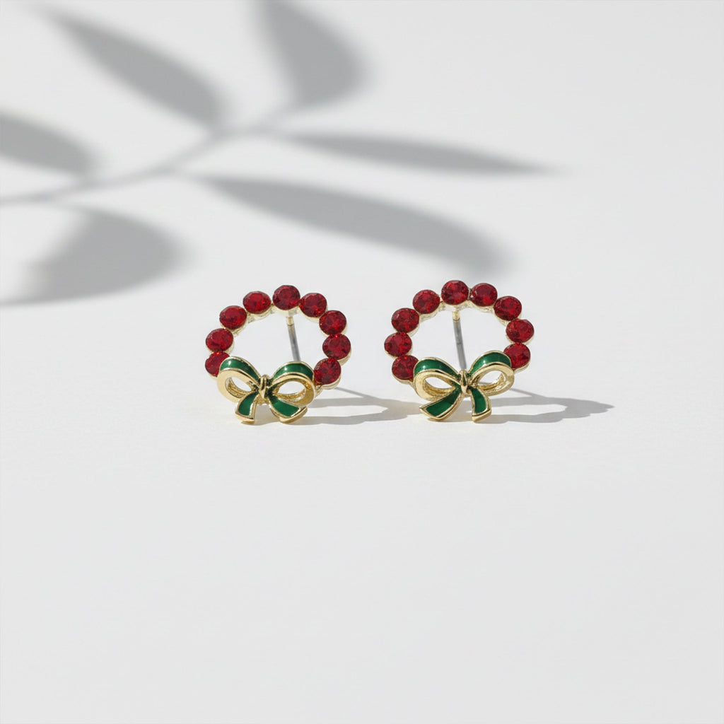 Ruby Wreath Bow Stud Earrings GWE -117