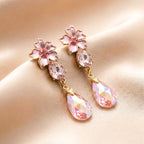 Pink Floral Crystal Drop Earrings GWE -176