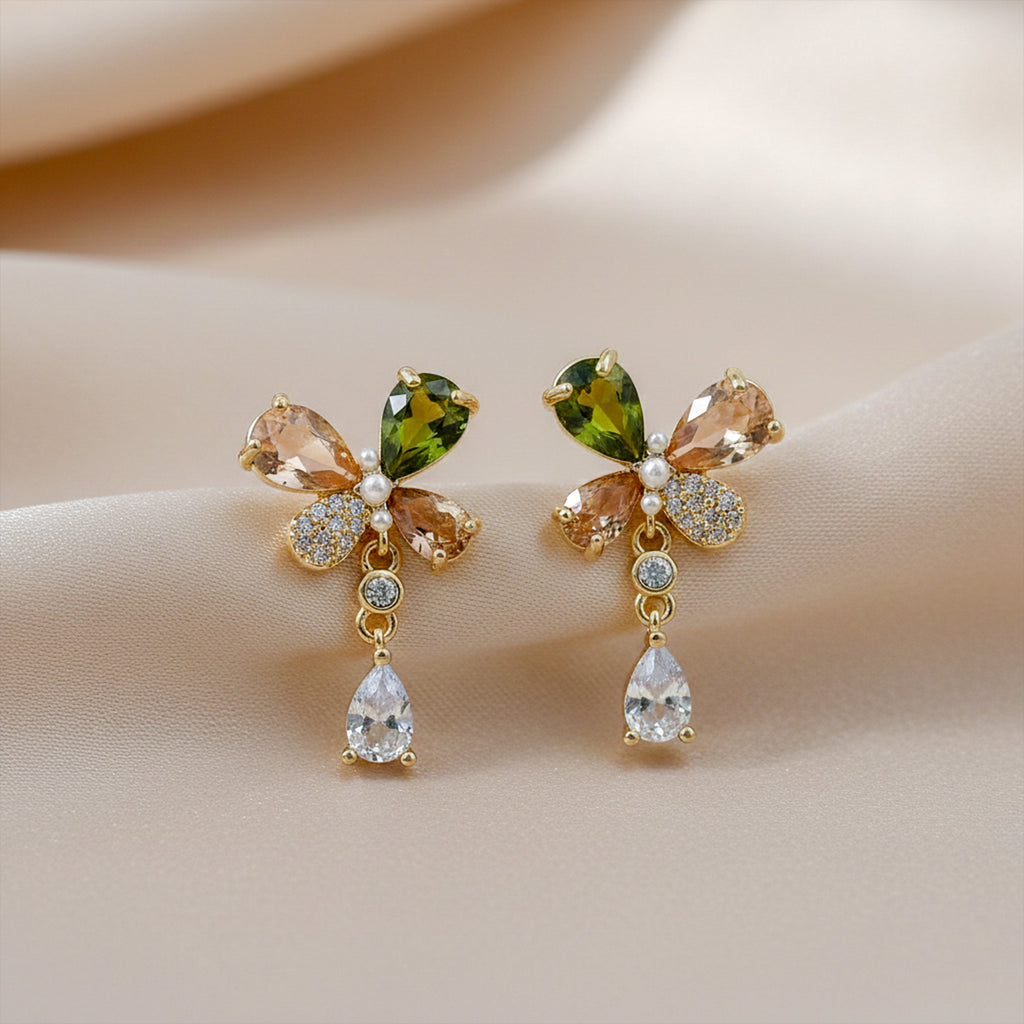 Floral Crystal Drop Earrings GWE -136