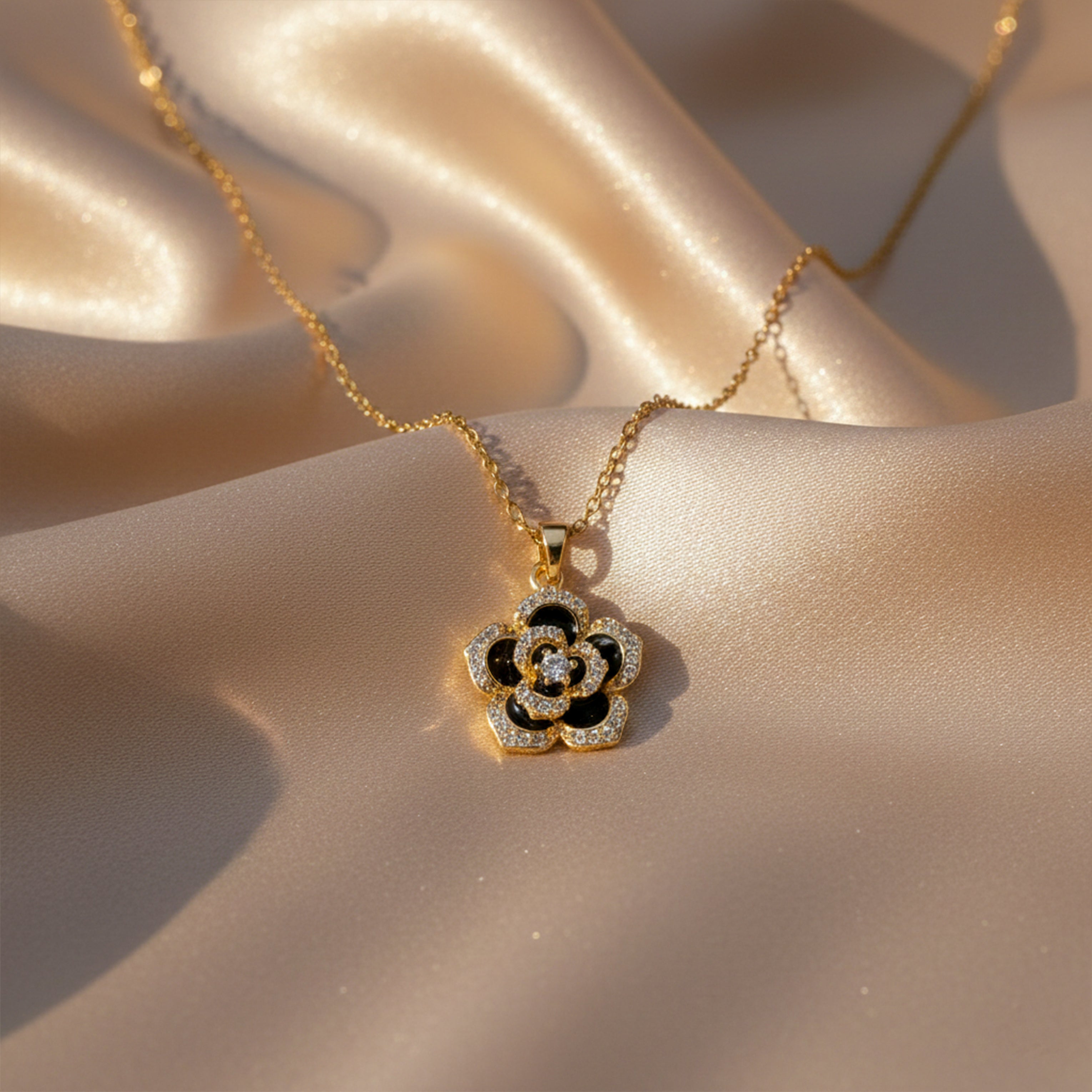 Black Floral Necklace GWN -107