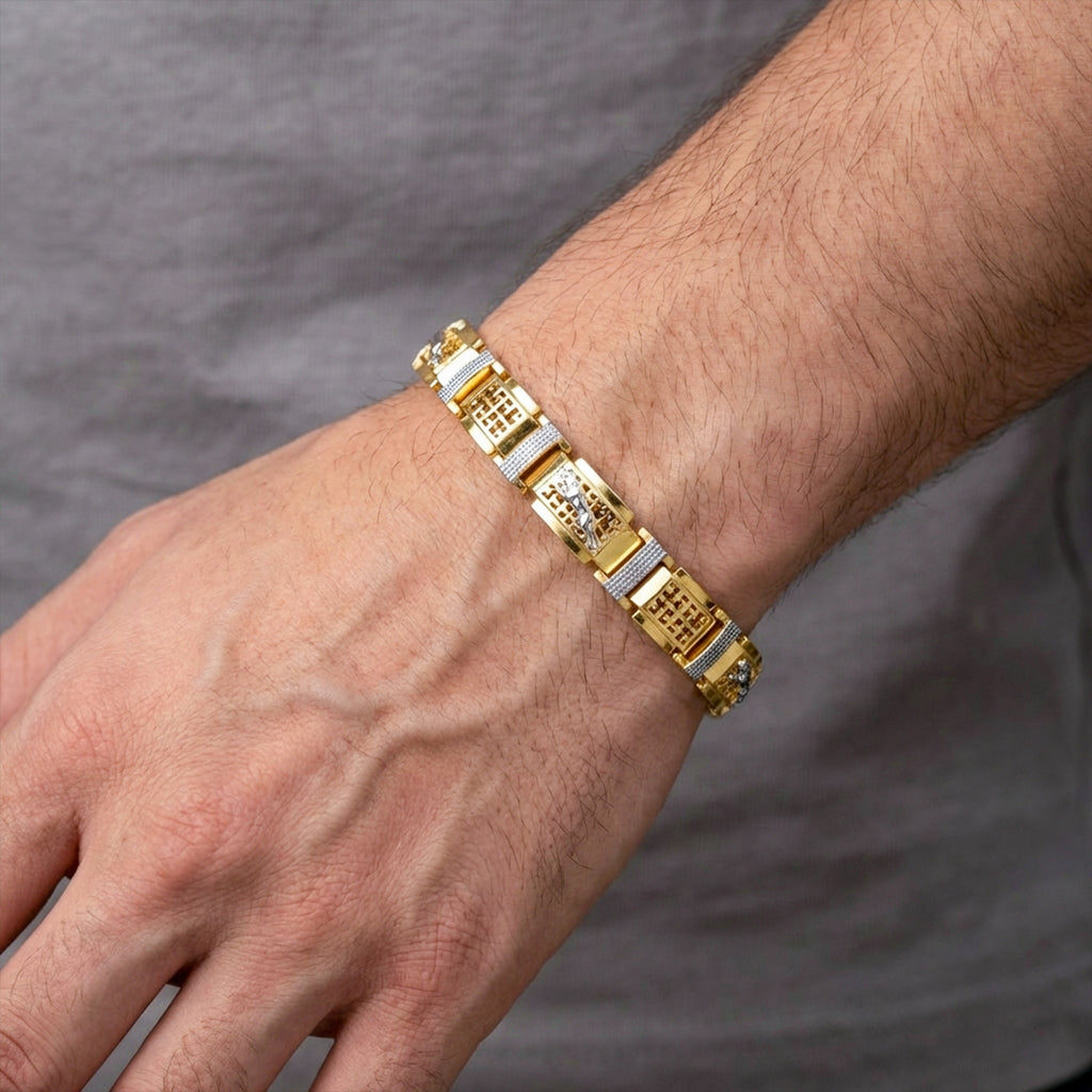 Men’s Two-Tone Textured Link Bracelet GMB -3