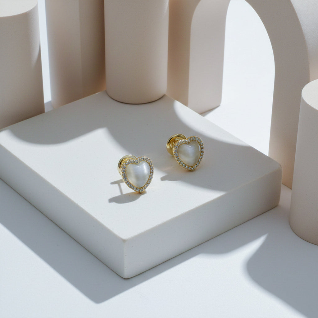 Golden Pearl Heart Halo Earrings GWE -92